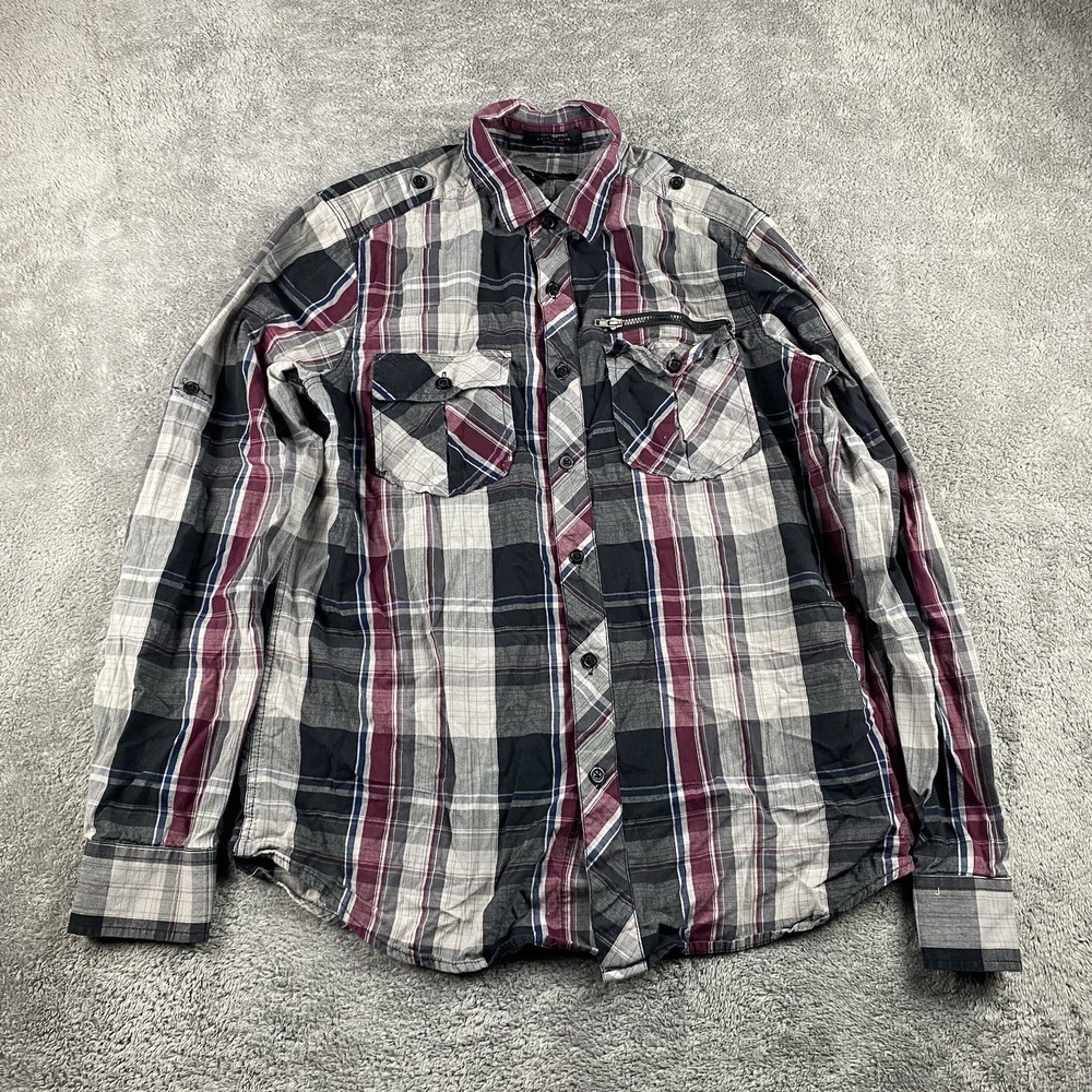 Eighty Eight Platinum Long Sleeve Button Up Shirt Mens Small Gray Plaid